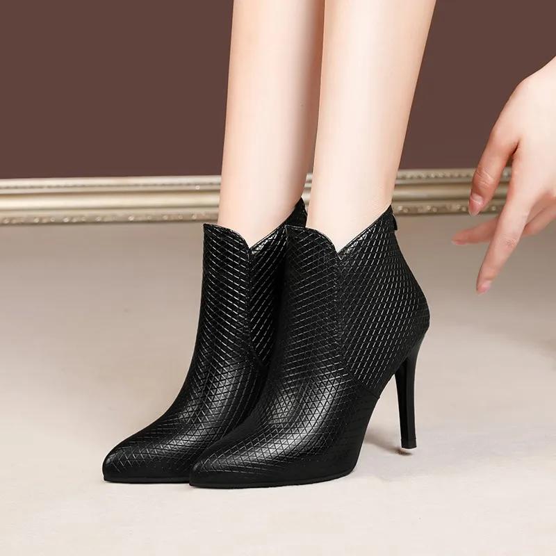 2024 Autunno Nuovi Stivali alla Moda con Tacco Alto da Donna Tacco Stiletto Punta Cerniera Laterale Scarpe da Donna