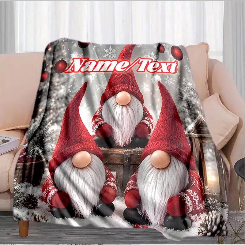 1PC Custom Name Christmas Gnome Winter Scene Outdooor Flannel Blankets Throw Blanket All-Season Throw Gift Bedspread for Couch, Bed, Camping Holiday B