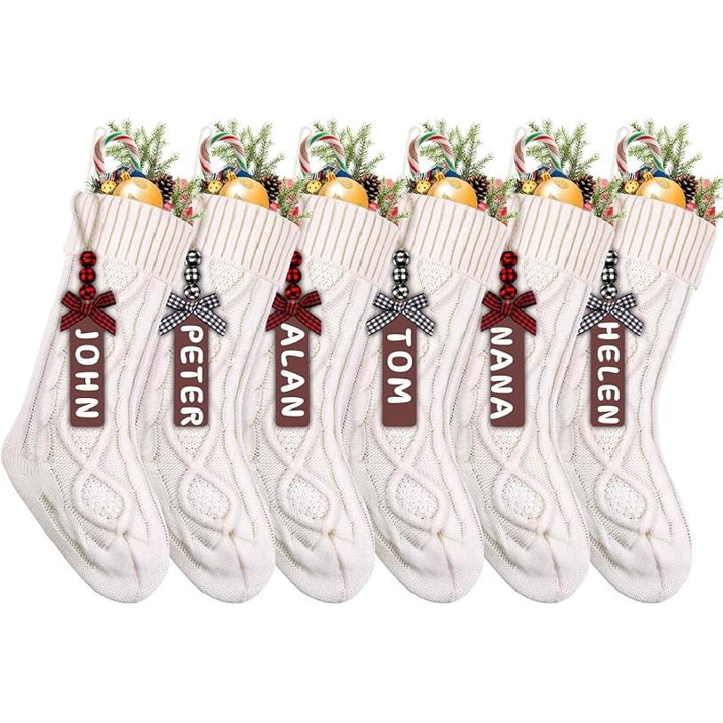 XIMISHOP 6 ШТУК Рождественские чулки, 18 дюймов, большие чулки крупной вязки, персонализированные рождественские украшения-подвески с бирками для имени для праздника белый