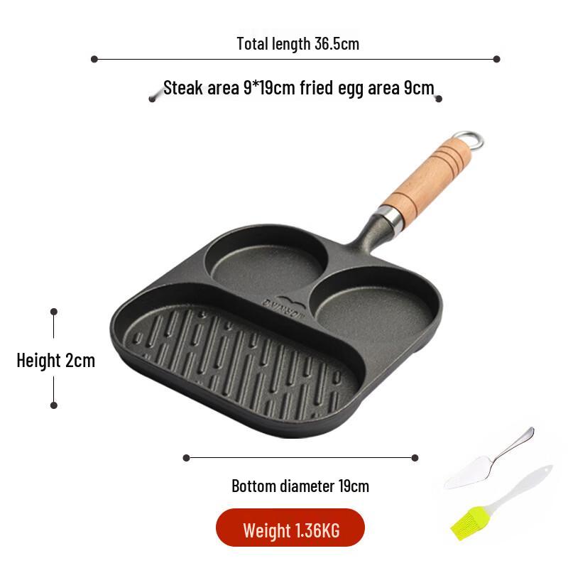 ZISIZ 3-in-1 Cast Iron Breakfast Frying Pan