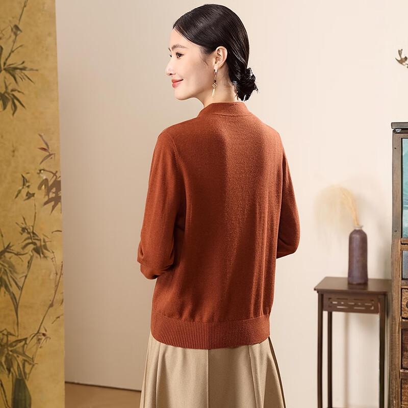 Hengyuanxiang Women's New Chinese-Style Pure Wool Rhinestone Stand-Collar Sweater