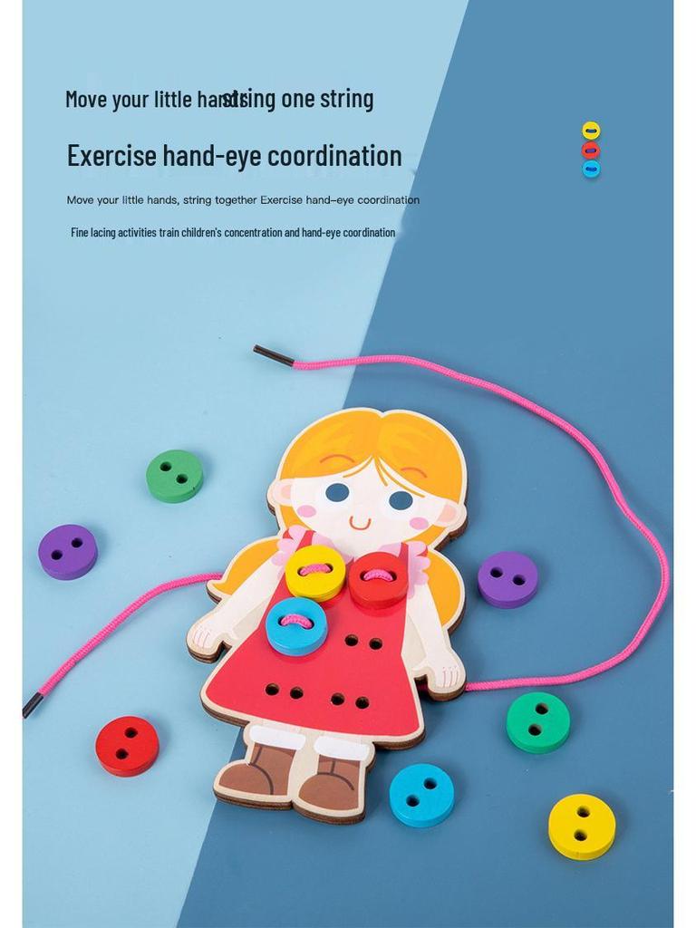 Wooden Button Threading Toy for Kindergarten – Enhances Hand-Eye Coordination and Life Skills