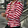 Men's Slim Fit Lapel Long Sleeved Shirt, Navy Style Boat Anchor Wave Print, Outdoor Casual Men's Top