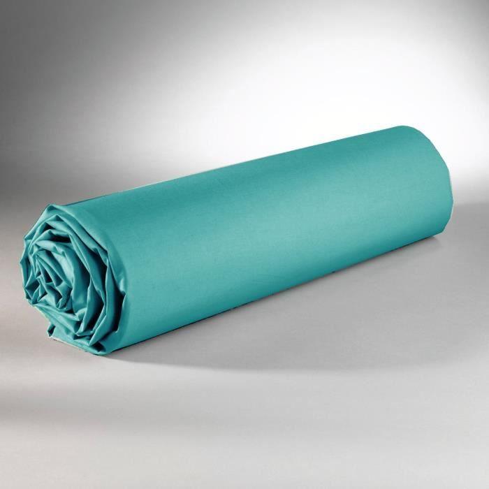 Drap plat - DP134 - Émeraude - 180 cm x 290 cm - 100 % Coton - Lavable en machine