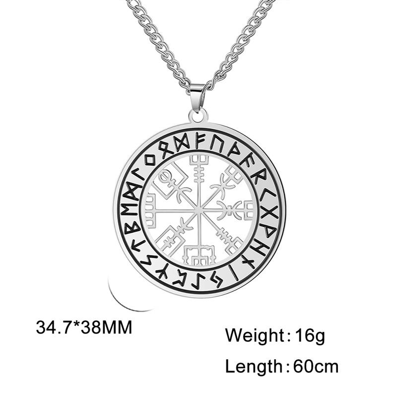 Vintage Viking Rune Compass Pendant Necklace for Men Stainless Steel Jewelry Gifts Collar Hombre Amulet Accessories
