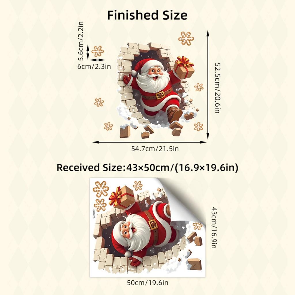 Christmas Wall Stickers, Santa & Reindeer Cracked Wall Decals, Festive Removable Decor for Home,Door, Living Room & Bedroom Gift