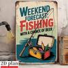 Vintage Fishing Beer Tin Sign 8x12 Inch Metal Wall Art Rustic Pub Garage Decor