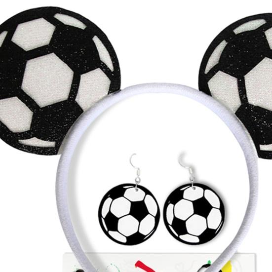 Conjunto de Tiara e Brincos com Adesivo Design Elástico Aro de Cabelo Conjunto de Brincos de Gancho Adereço de Animação com Tema de Futebol Acessórios para Dia de Jogo