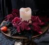 Halloween Artificial Rose Flowers Red&Black Silk Fake Maple Leaves Candlestick Wreath for Home Party Dining Table Candle Holders