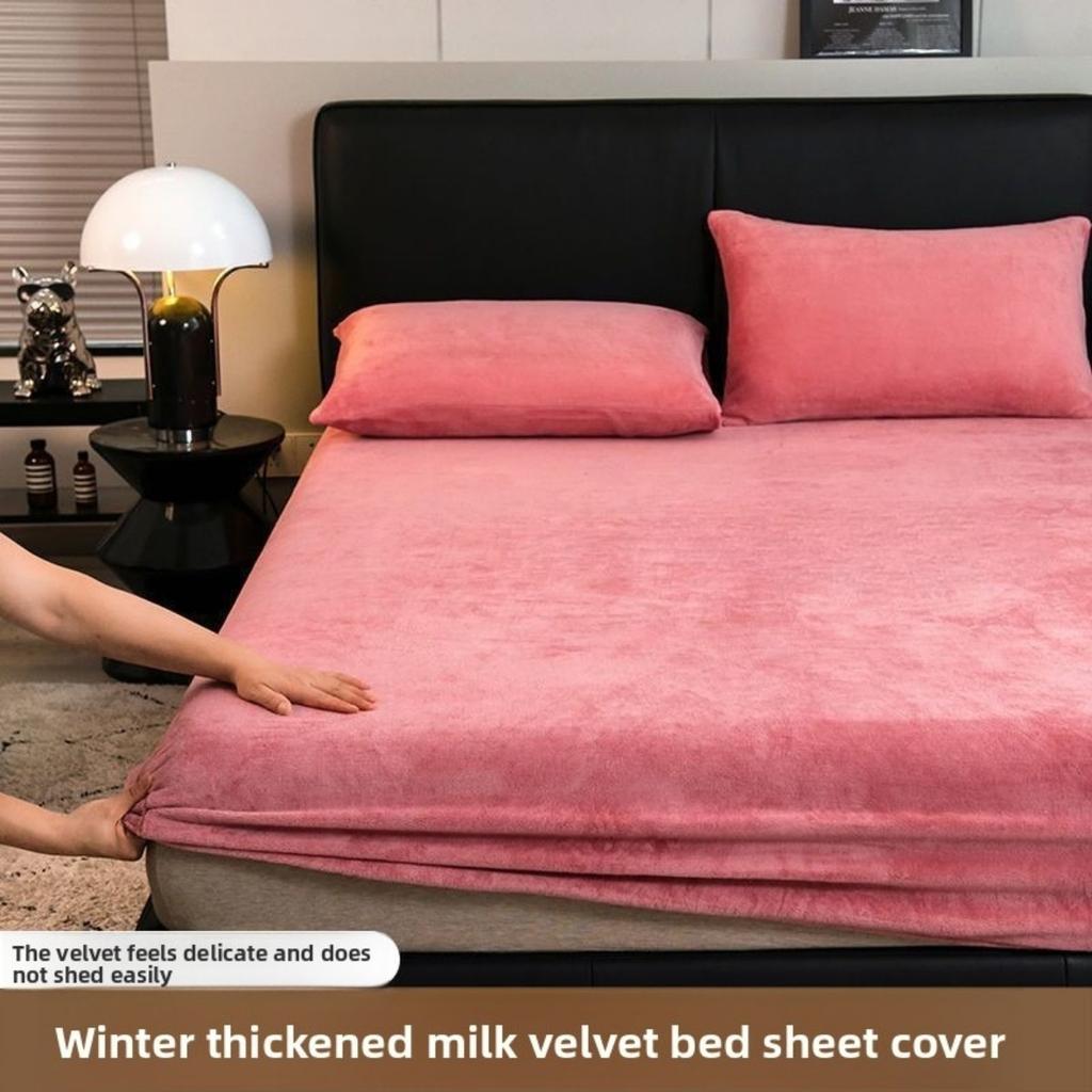 Winter Milk Velvet and Velvet Bed Sheet Single Mattress Cover Coral Velvet Thickened Bed Cover Single Full Package Bed Sheet Protective Cover