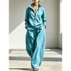 Women 2‑Piece Linen Outfit Stand‑Collar Zip‑Up Jacket Elastic Cuff Wide‑Leg Long Pants Casual Set