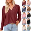 Women's Casual Fashion Colour V-Neck T-Shirt Button Decoration Loose Top