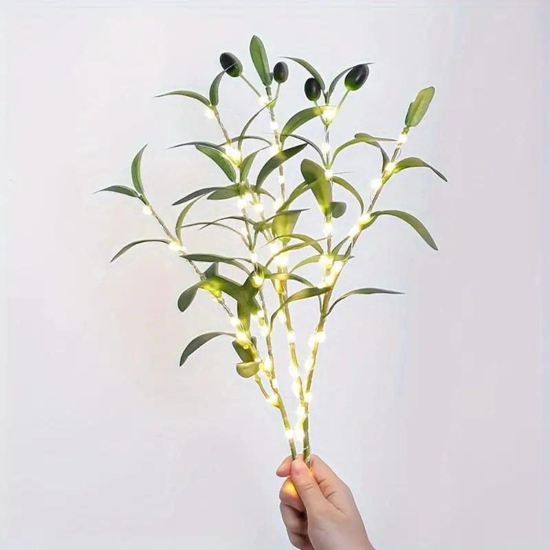 LED Olivenzweig Lichterkette - Dekorativer Blumiger Plastik Zweig für Zuhause, Weihnachten, Halloween, Kaffeehaus-Vase & Tischdekoration