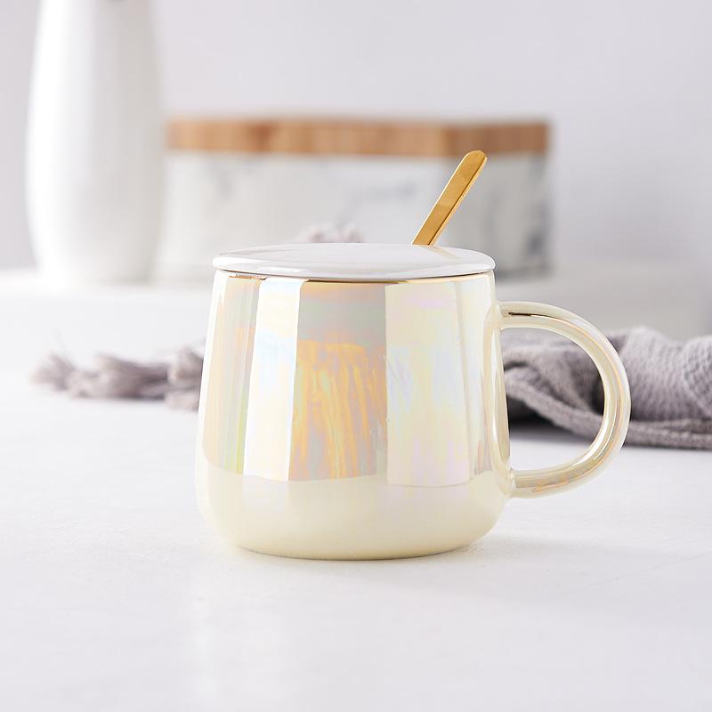 High-Value Ceramic Water Cup With Lid And Spoon, Household High Temperature Resistant Office Small Fresh And Simple Wind Cup