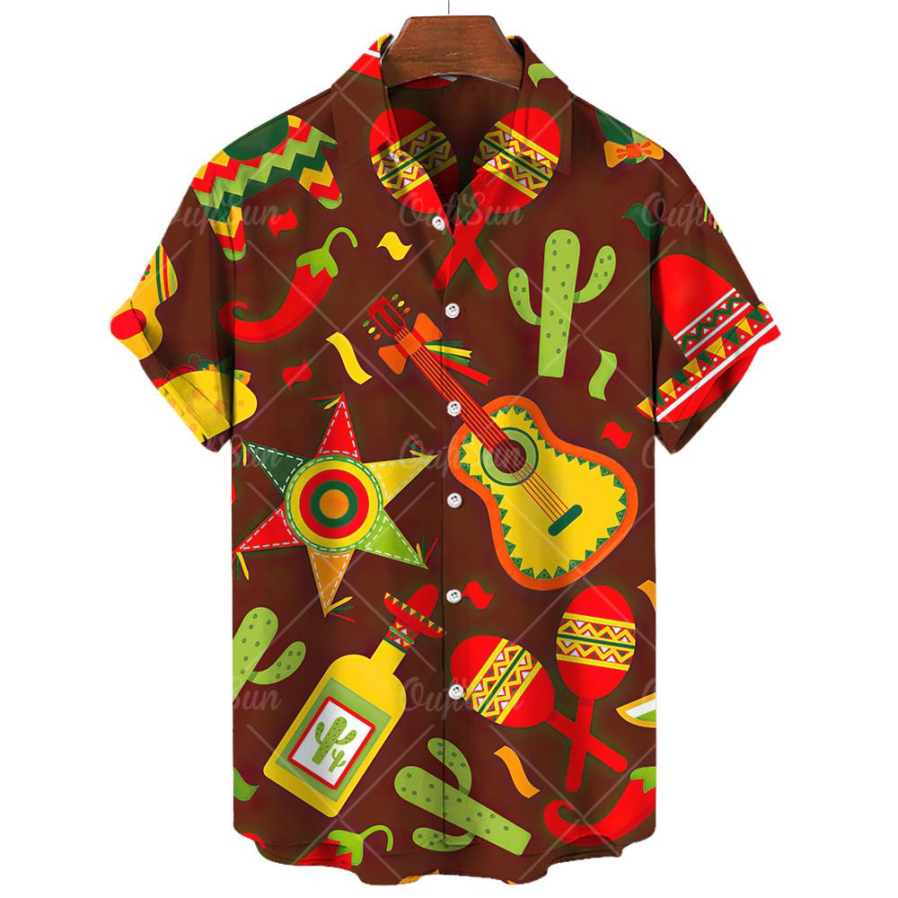 Vintage Erkek Gömleği Meksika stili 3D Baskı Erkek Giyim Yazlık Günlük Hawaii Plajı Hawaii Harajuku Modası Tatil Gömleği