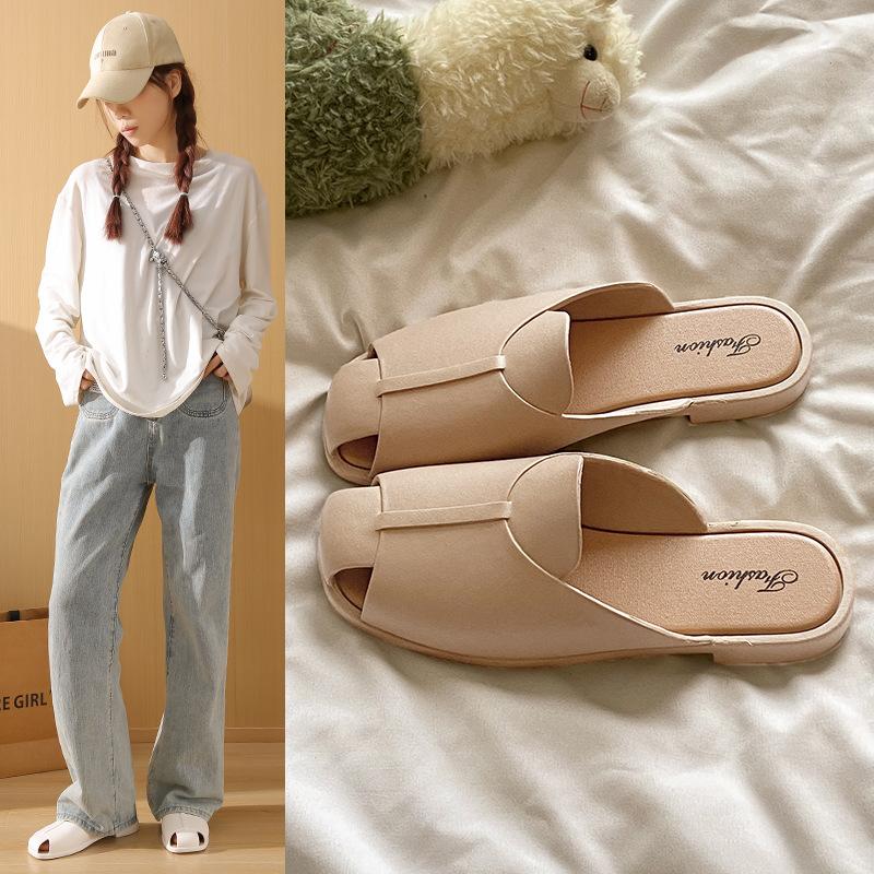 New open-toe solid color half-drag summer women's cool slippers fashion half-pack women's shoes flat slippers outside women's wear