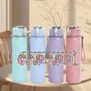 1PC Mamas Girl Pastel Glitter Text Print 750ml Color Plastic Sports Water Bottle Leakproof Flip Straw Lid Suitable for Sports Office Home Use