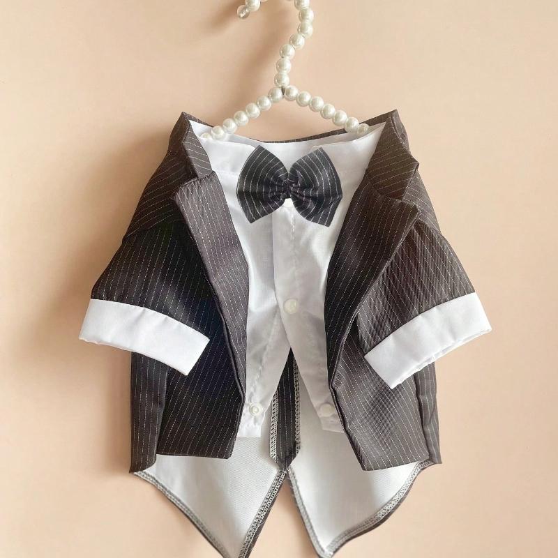 1pc Stripe Patterned Pet Suit 2 in 1 Tuxedo, Suitable for Weddings and Parties