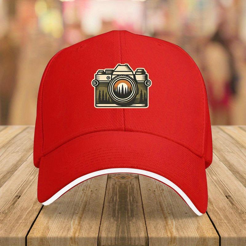 Retro Camera Forest Sunset Graphic Baseball Cap Vintage Photography Hat Adjustable Casual Outdoor Cap