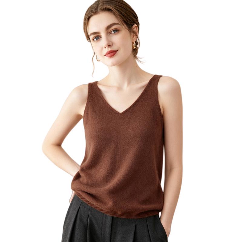 Lekasha Women's Pure Cashmere V-Neck Sleeveless Camisole