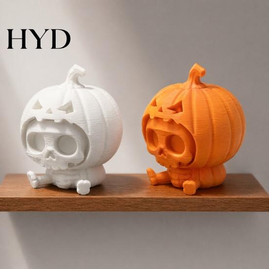 Cute Skull Doll Pumpkin Ornament, Hollow Ghost Face Design, 3D Printed Spooky Design Detailed Layered Halloween Figurine, for Desktop