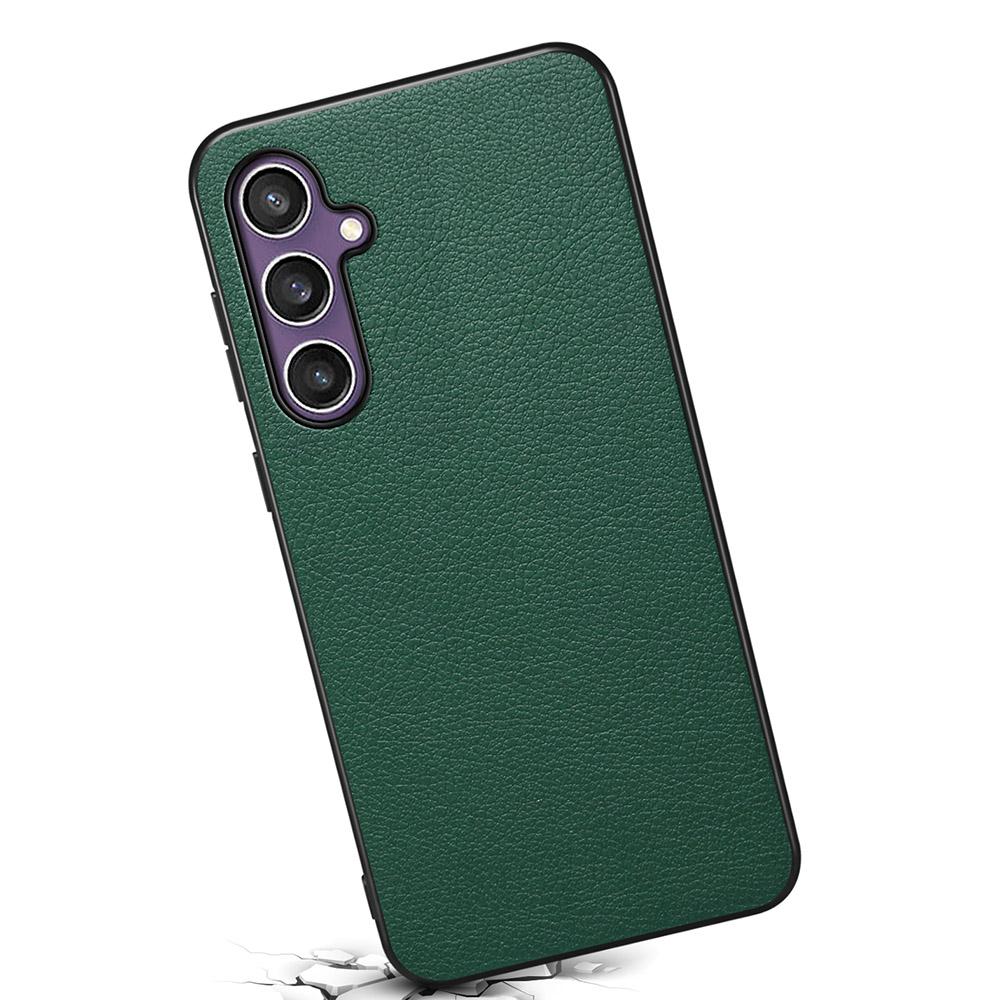 

For Samsung Galaxy S25 Case Calf Texture Leather+PC+TPU Phone Cover Green