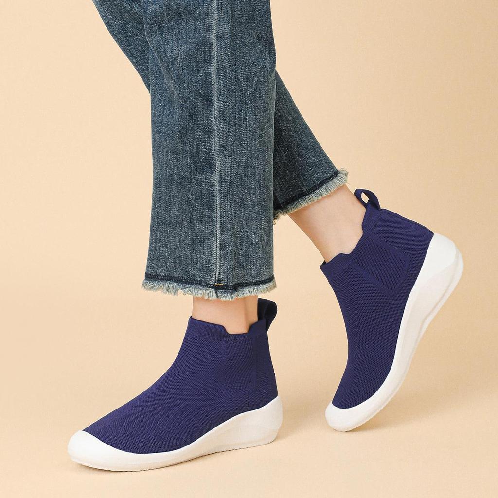 Bottines Chelsea Tricotées Ultra Légères Printemps pour Femmes Été Décontractées à Semelle Épaisse Tricotées Élastiques Chaussures de Sport 35-40