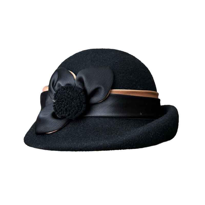 Wool Hat Winter Women'S Fashion Bucket Hat High-End Three-Dimensional Satin Flower Bud Hat Half-Roll Top Hat