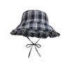 1pc Summer Contrasting Color Plaid Drawstring Bucket Hats Women Outdoor Hiking Sun Protection Versatile Caps for Beach Tralve