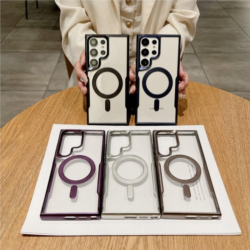 Matte Plating Magsafe Phone Case For Samsung Galaxy S24 Ultra S23 Plus S22 Ultra Magnetic Wireless Charging Silicone Transparent Cover Bumper