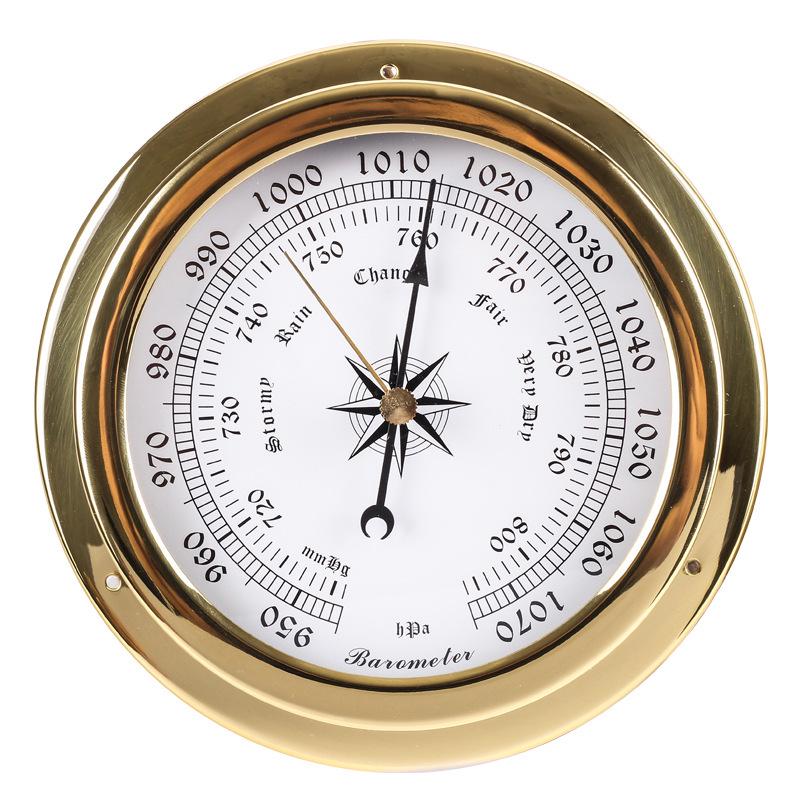 J81 Clock Weather Station with 4-Dial Barometer, Copper Case, 45mm, Includes Temperature & Humidity Meter for Ships