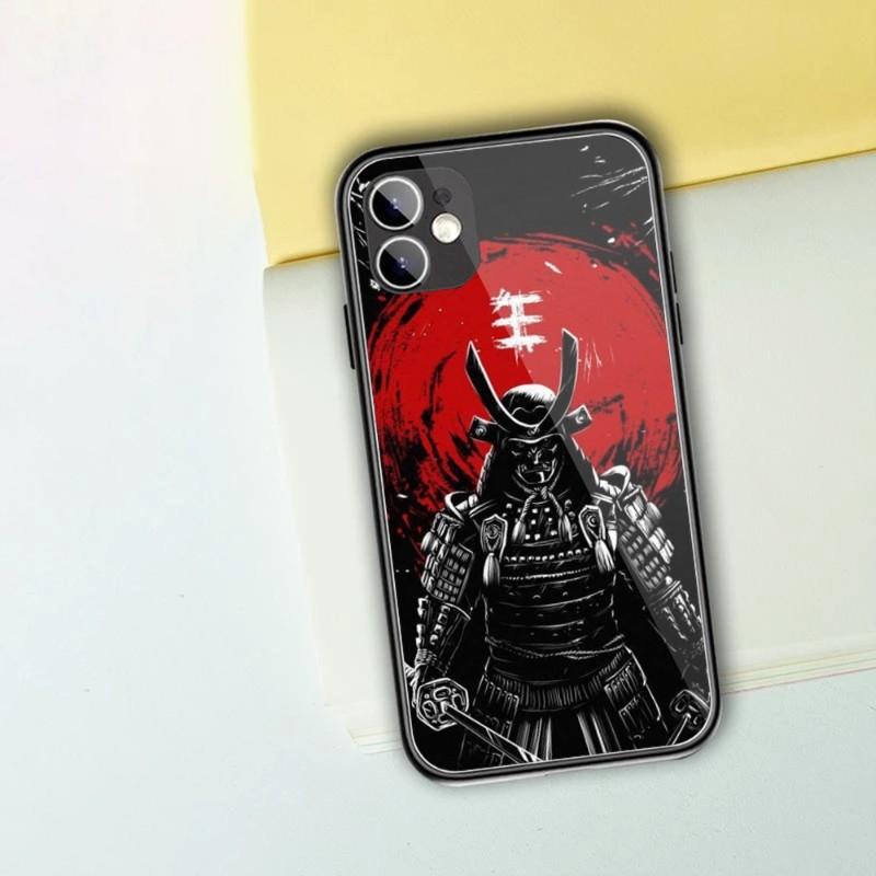 Samurai-Maske Handyhülle für iPhone 14 13 12 11 XS X 8 7 6 Plus Mini Pro Max SE 2022 Schwarze PC TPU Glas Handyhülle
