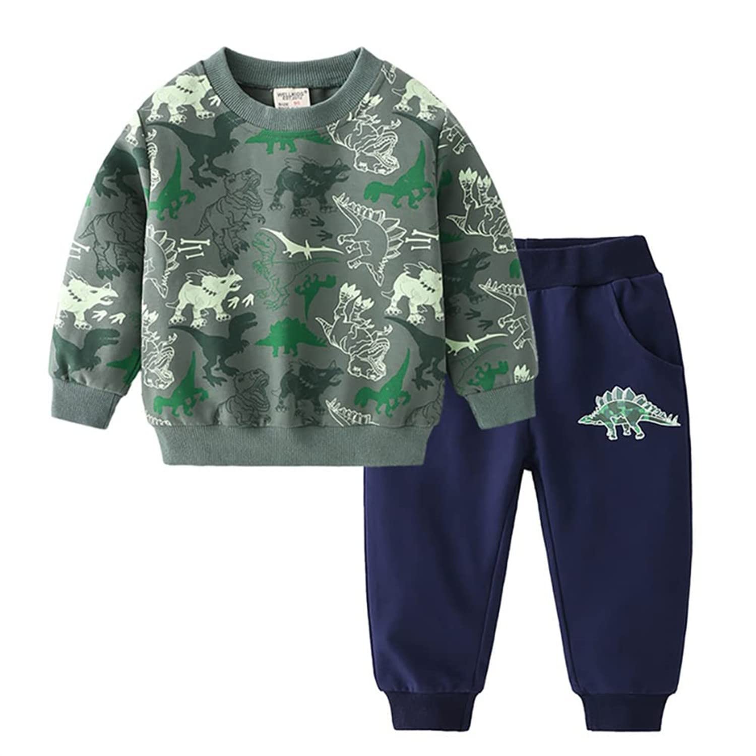 

Volunboy Long Sleeve Sweatshirt Set with Dinosaur Cute Casual Outfit for Sports and Sizes Size Boys Set, 2-Piece Print, Loungewear, 90-130cm
