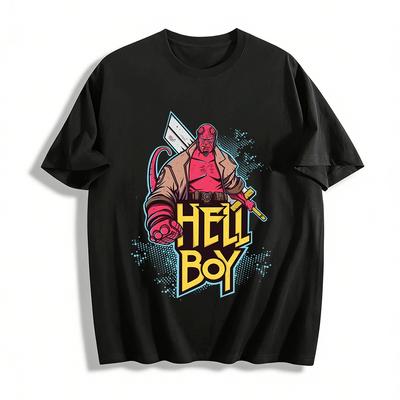 Vintage Comic Style Hellboy Printed Casual T-Shirt Pure Cotton T-shirt