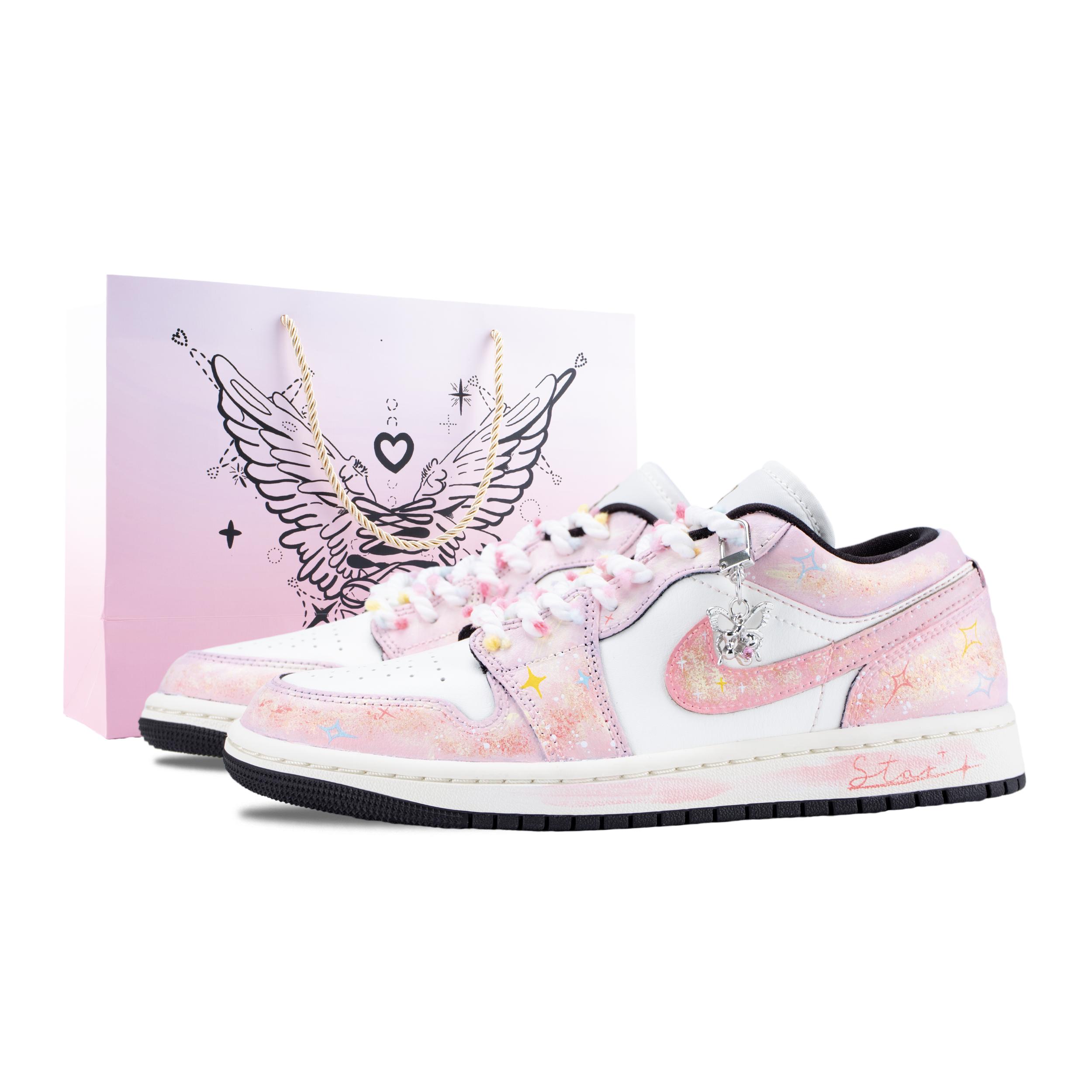 Jordan Air Jordan 1 Rosa Herz Schmetterling Traum Dämpfung, Verschleißfeste Vintage Basketballschuhe Damen Elf Rosa DC0774-200(Team626-) 39 white