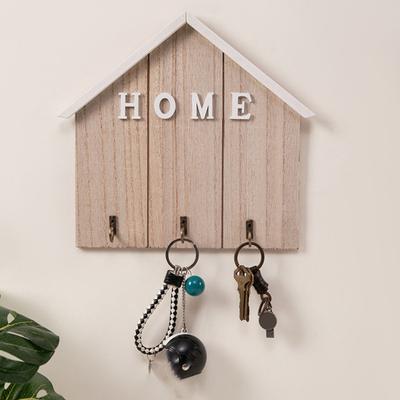 Wall Mount Key Holder Wooden House Shaped Keychain Organizer with 3 Hooks Rustic Key Rack for Entryway Bathroom Hallway Kitchen