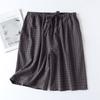 Leichte Herren-Karo-Lounge-Shorts mit elastischem Bund, Baumwoll-Schlafanzugunterteil, Lockere Passform