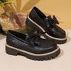 Women's Wide Width Bow Detail Loafers, Round Toe Striped Driving Shoes, British Style Retro Flats for Women
