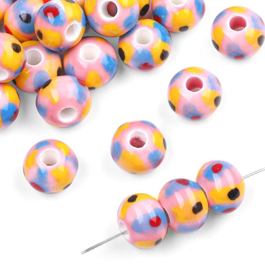 2 Stück/Beutel, 12 x 9 mm, rund, gepunktet, Keramik-Porzellan, lose Distanzperlen für DIY-Schmuck, Handwerk, Herstellung, Zubehör