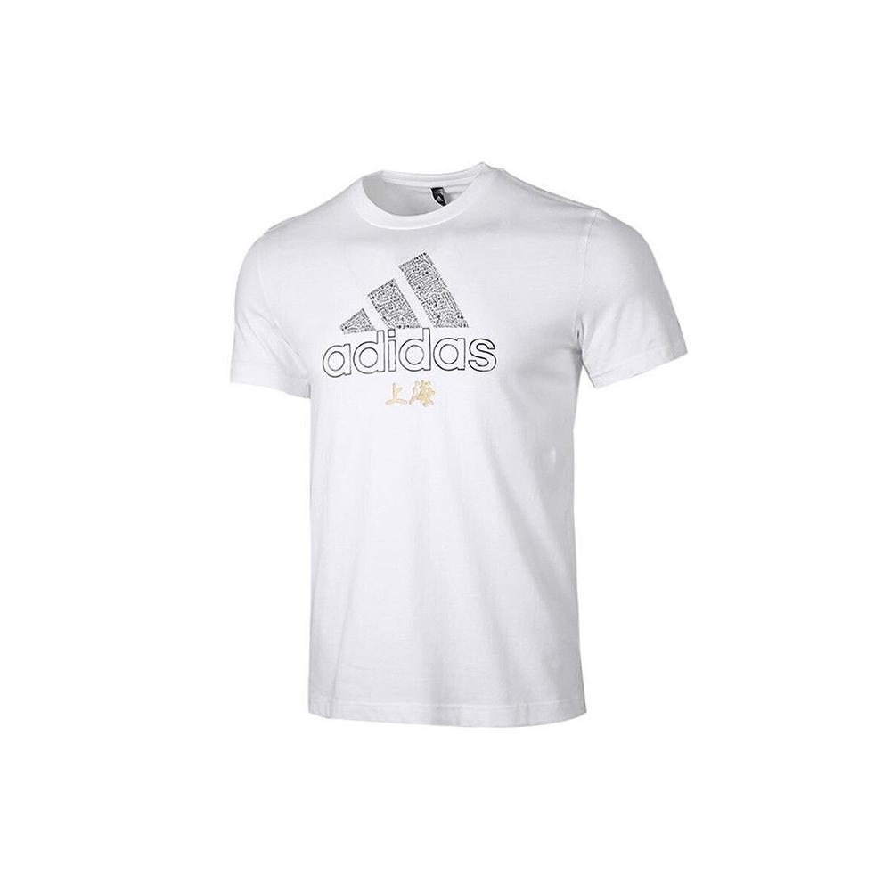 adidas T Shirts Men's White Crew Neck Moderate Straight Fit GK4655