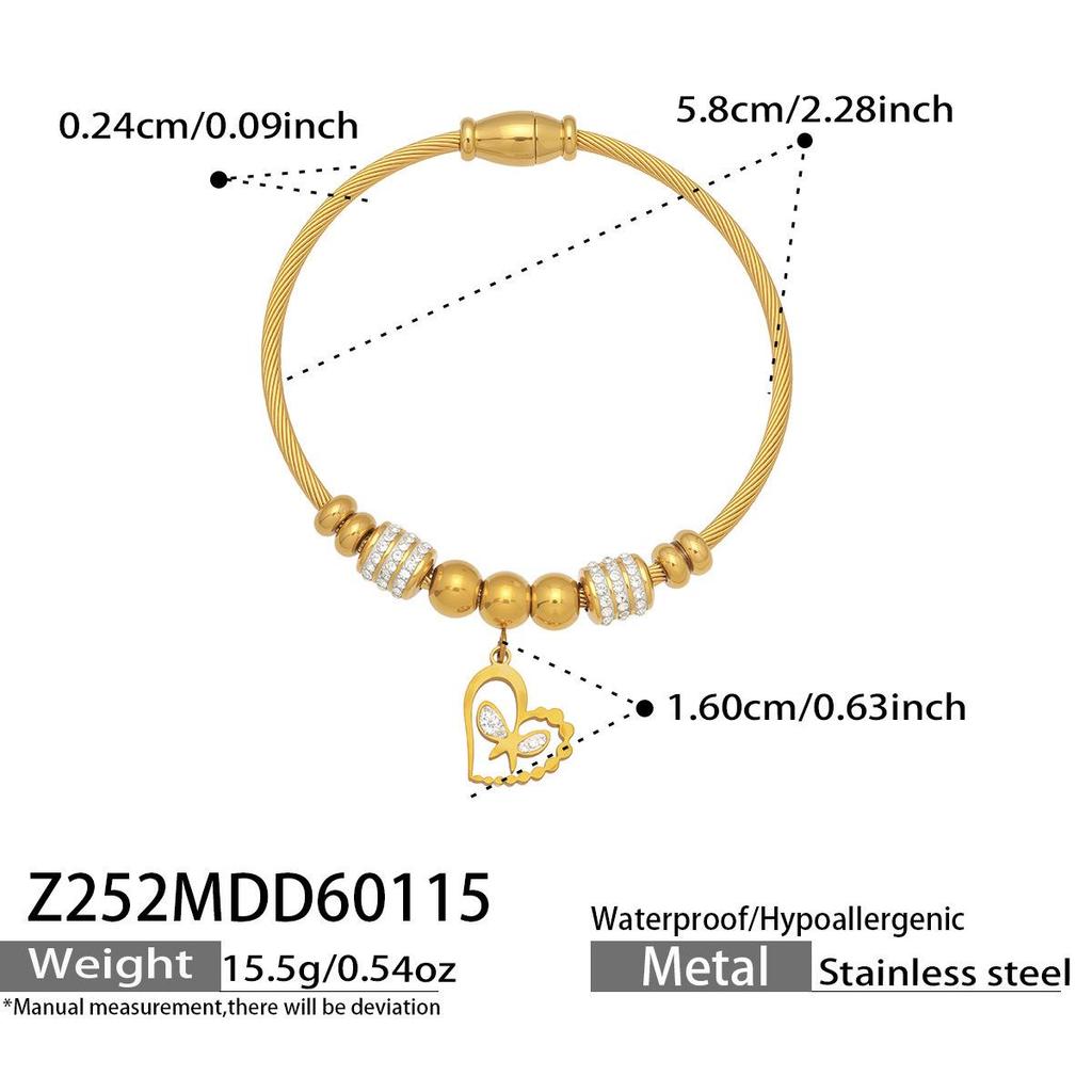 Niche Heart-Shaped Zircon Flower Stainless Steel Bracelet - European & American Style for Women