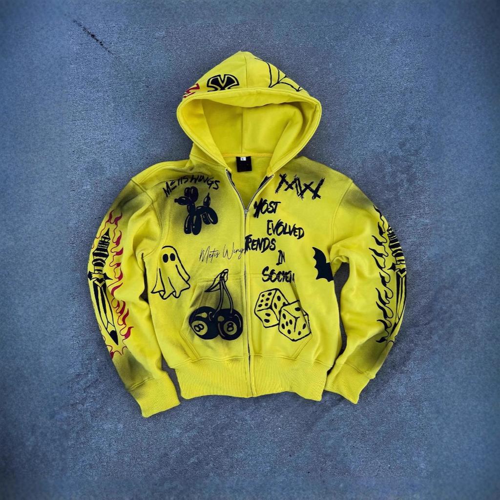 European and American personalized street trendy brand y2k couple hooded sweater American retro camouflage printed zipper jacket