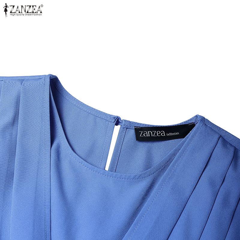 ZANZEA Muslim Women Casual Round Neck Long Sleeve Loose Long Dress