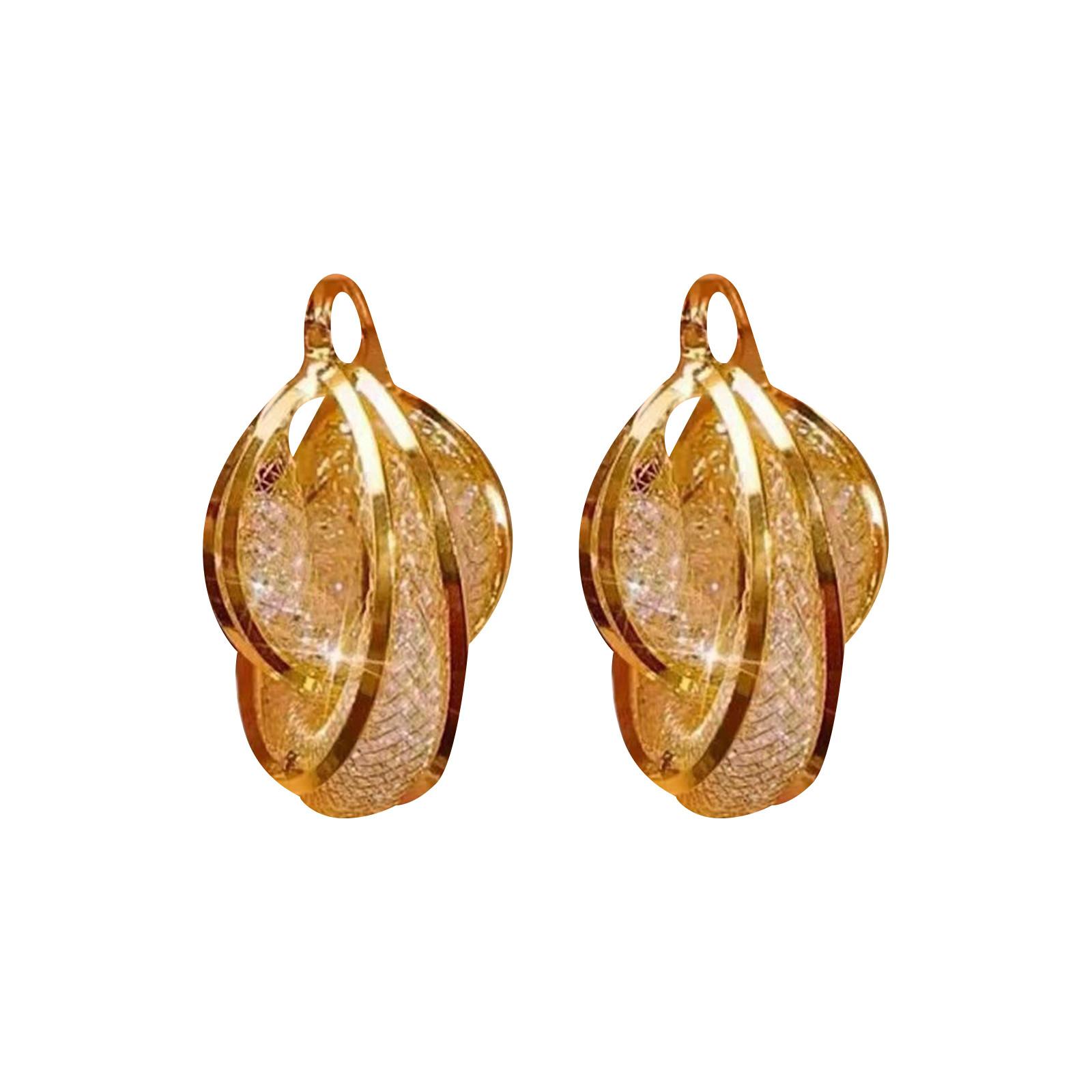 

Роскошные серьги из золотой сетки с серьгами-кольцами в виде креста и круглыми ушными пряжками One Size золотой