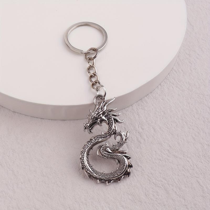 Vintage Silver Zinc Alloy Dragon Shape Keychain Pendant, Birthday Or Other Holiday Gift, Creative Fashion Item, Retro Style
