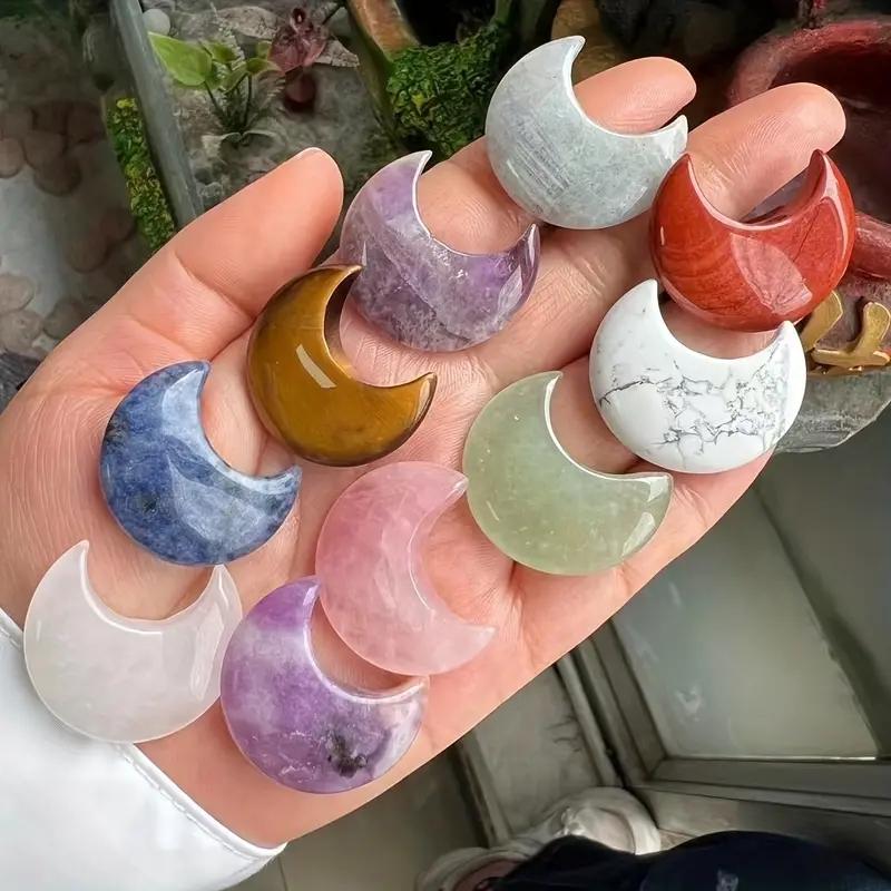 5/10 Stück 25x30mm Naturstein Kristall Ohne Loch Mond Schnitzerei Heimdeko DIY Schmuck Zubehör Herstellungsmaterial