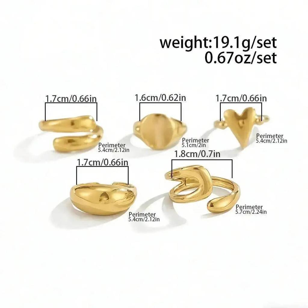 SHIXIN 5Pcs/Set Punk Irregular Rings Unisex Waterdrop Heart Layered Open Ring Women Fashion Exquisite Party Banquet Jewelry Gift