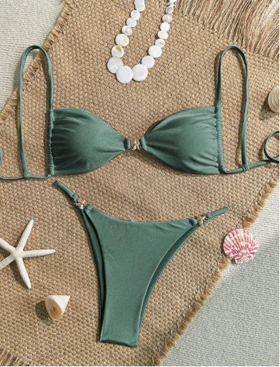 Sexy Dreieck Mini-Bikini-Set Micro-Tanga Einfarbiger Badeanzug Damen Badeanzug Biquini Bandage Strandbekleidung Bademode Tanga-Bikini