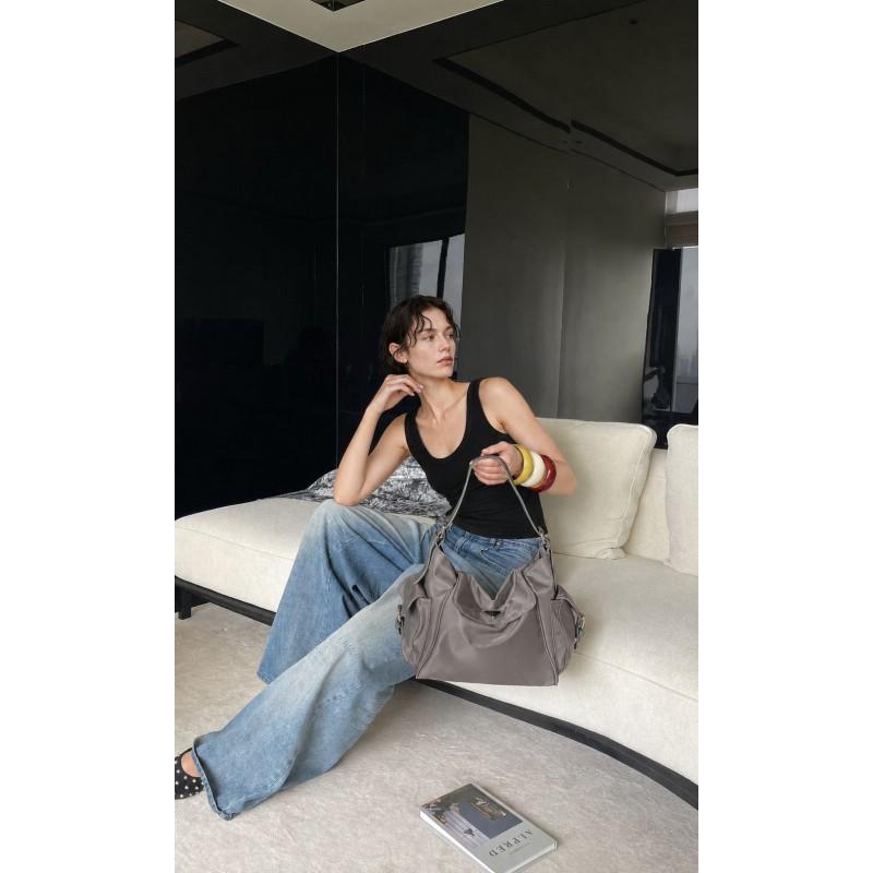 Soft Nylon Hobo Shoulder Bag Women Spacious Pillow Shape With Multi Pockets Magnetic Casual Daily Use