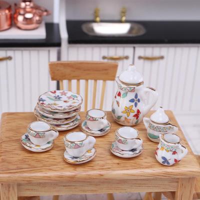 1 Set Decorative Compact Fashion 1:12 Smooth Surface Dollhouse Mini Teapot Cup Saucer Model Role Play Toy Doll House